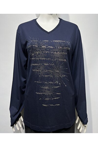 Lanze Taşlı ve Baskılı Penye Bluz
