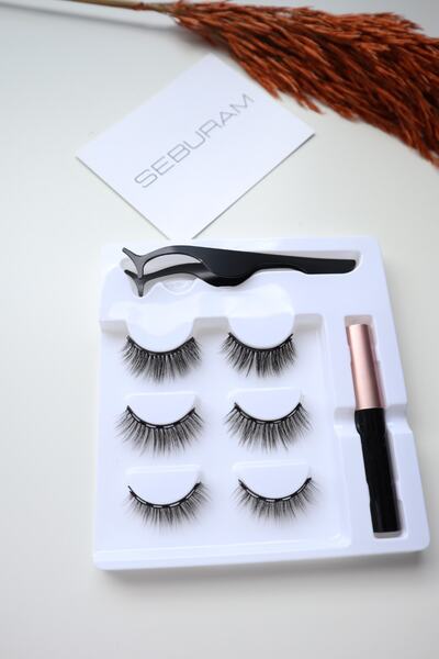 sebura Gerçek Görünümlü 3 Çift Eyeliner Cımbız Seti Takma Kiprik Manyetik Kir...