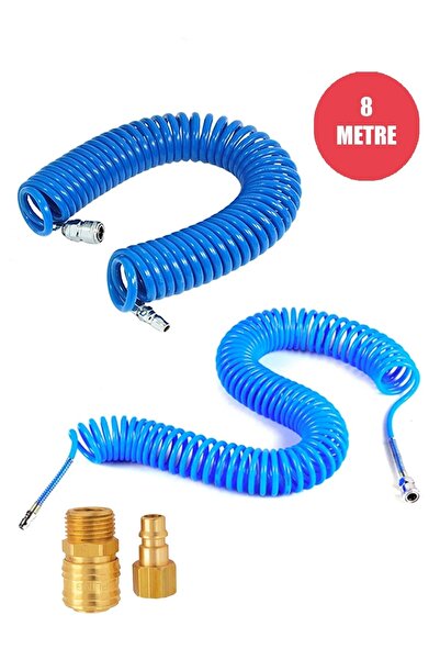 Anadolu Strong Profesyonel Yüksek Kalite Kompresör Spiral Hava Hortumu 8 Mm 8 Mt Hava Jakı Recor Seti