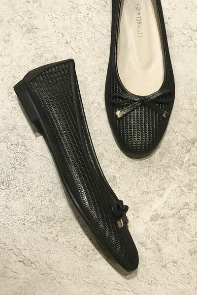 TUNAELLİ Balerini din piele naturală din nichel negru pentru femei, mărimea 35-41-42