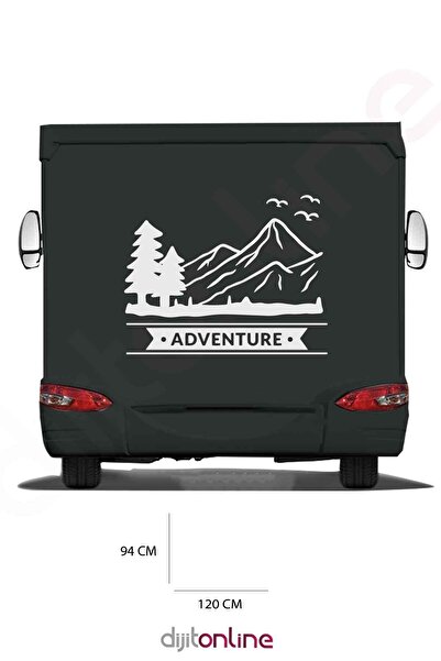 Dijitonline Autocolant Caravan Adventure - Autocolant Mountain compatibil - Autocolant copac și pasăre - 120x94 cm