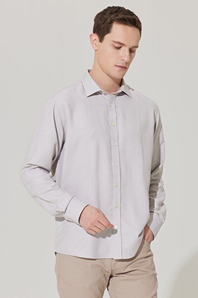 ALTINYILDIZ CLASSICS Erkek Bej Slim Fit Dar Kesim Klasik Yaka Pamuklu Armürlü Gömlek