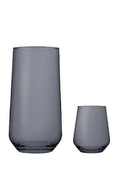 Paşabahçe Allegra 12 Liter Water Soft Drink Glass + Coffee Side Glass Set 2 Sizes Gray
