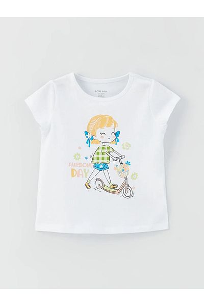 LC Waikiki Sada 2 dívčích triček a šortek Lcw Baby Crew s potiskem na krku