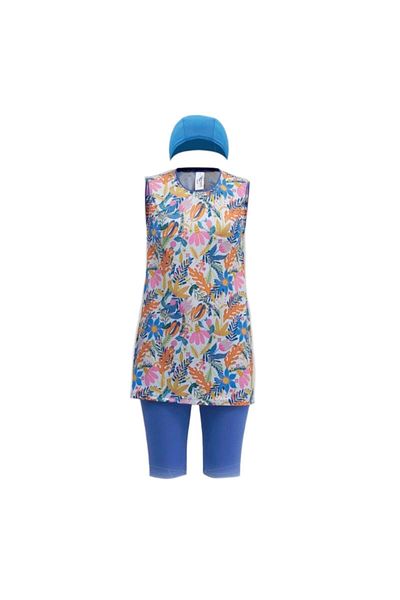 GC GÖKHAN CLUB Children's Red Patterned O Sleeve Flexible and Quick-Drying Fabric Semi-Hijab Swimsuit