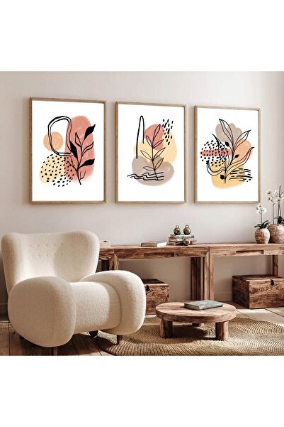 Dekorsiahome Set de picturi decorative minimaliste din 3 piese cu rame din le...