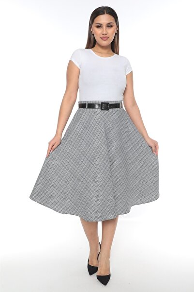 SORALLİNE Fusta evazata de dama 70 cm lungime captusita 780 Boucle alb-negru