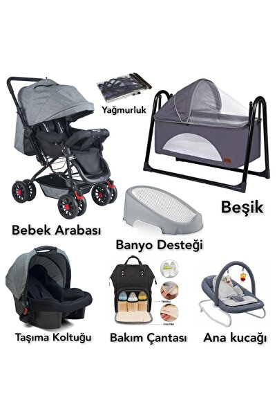 4KİDS Bebek Çeyiz Seti 7parça Çift Yön Bebek Arabası Beşik Anakucağı Puset Be...