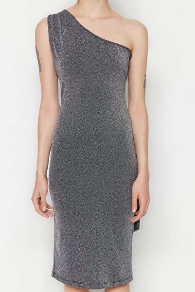 Trendyol Collection Anthracite Fitted Knitted Shiny Stylish Evening Dress TPRSS23EL00480