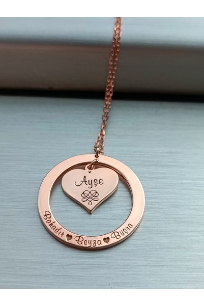 Satürn Silver Kuyumculuk Gümüş Kalpli Kolye Isimli Kalp Kolye Halkalı Kolye Aile Kolye