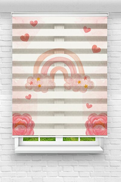 Genel Markalar Çocuk Odası - Renkli Gökkuşağı Ve Yıldızlı Kalpli Baskılı Zebr...