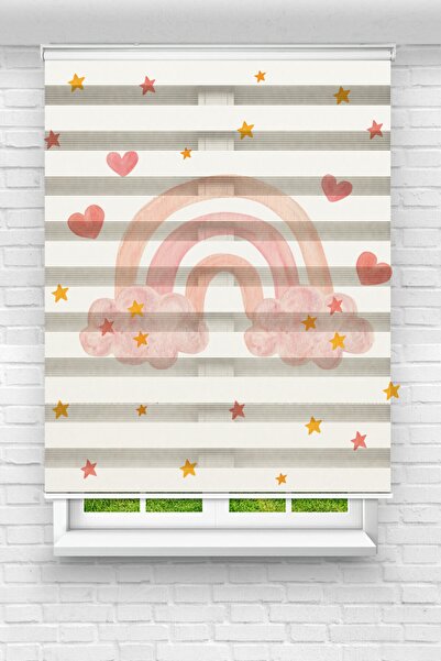 Genel Markalar Çocuk Odası - Renkli Gökkuşağı Ve Yıldızlı Kalpli Baskılı Zebr...