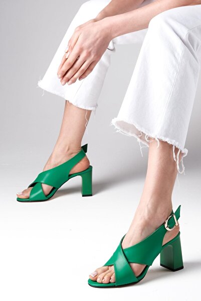 Mio Gusto Mia Green Color Women's Heeled Sandals