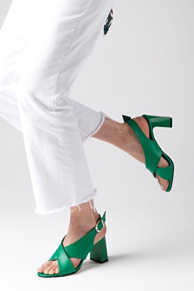 Mio Gusto Mia Green Color Women's Heeled Sandals