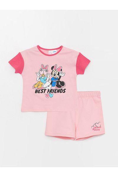 LC Waikiki Crew Neck Short Sleeve Disney Printed Baby Girl T-Shirt and Shorts Set of 2