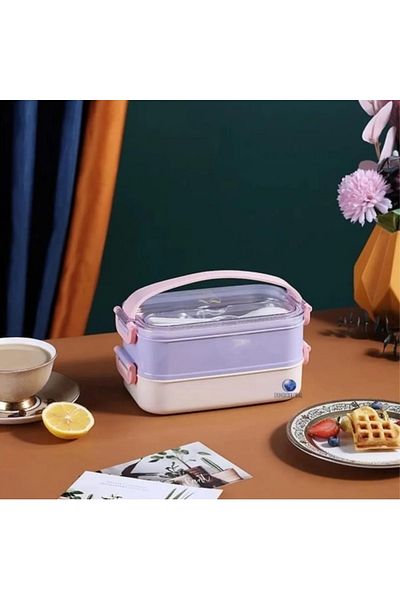 Vagonlife Two Layer 1400 Ml Stainless Steel Easy Lock Travel Bowl - Food Box