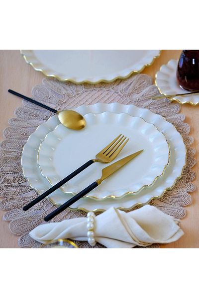 Glore Solid Cream Wavy Serving Set for 6 People 26cm