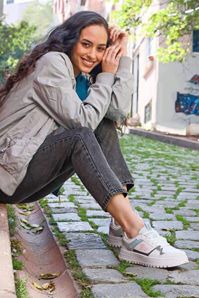 Jump 27429 Λευκό Γκρι Μπλε Γυναικεία Αθλητικά Παπούτσια Περιστασιακά Άνετα Χονδρή Σόλα Περπάτημα