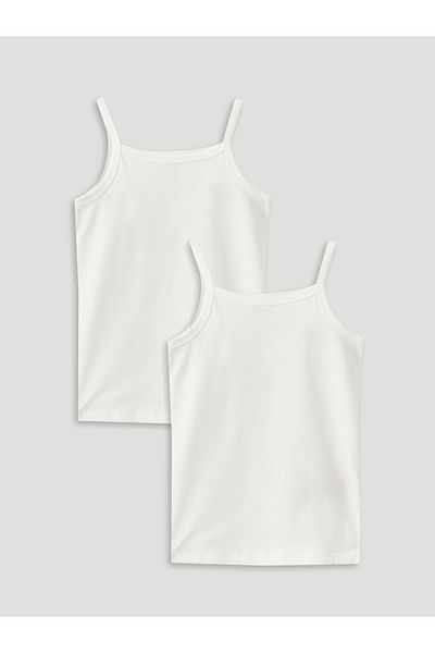 LC Waikiki Square Neck Strap Basic Cotton Baby Girl Undershirt, 2 Pack