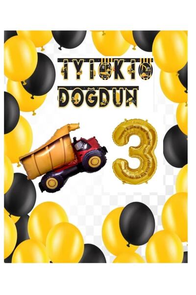 BEST PARTİ DOĞUM GÜNÜ PARTİ SÜSLERİ Inşaat Temalı Doğum Günü Banner Kamyon Şe...