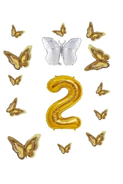 BEST PARTİ DOĞUM GÜNÜ PARTİ SÜSLERİ White Butterfly Foil Balloon Themed Birthday Party Set Gold Age 2