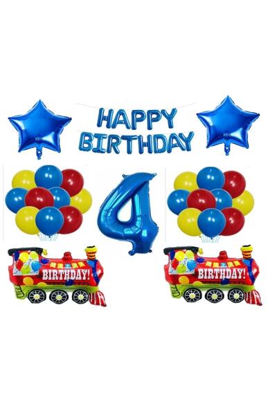 BEST PARTİ DOĞUM GÜNÜ PARTİ SÜSLERİ Blue Happy Birthday Star Number Train Foi...