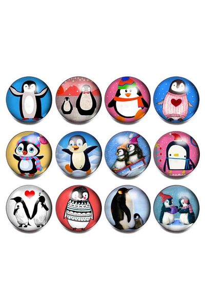 Bluokbeauty 12 Pieces 18 Mm Vintage Glass Snap Penguin Illustrated Hobby Jewel Jewelry Accessory Stylish Design Button