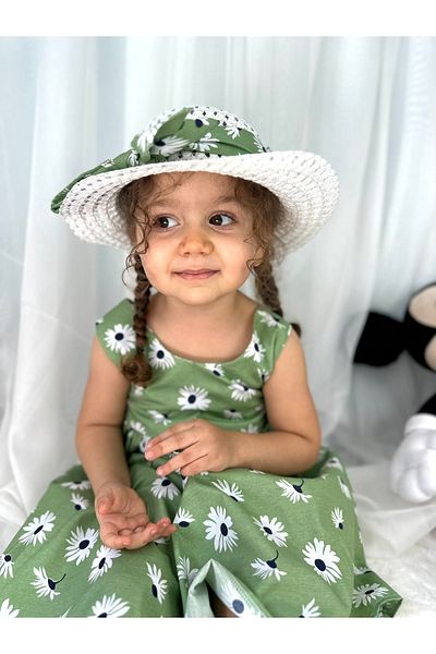 Minizade Summer Baby Girl Dress with Daisy Flowers and Hat
