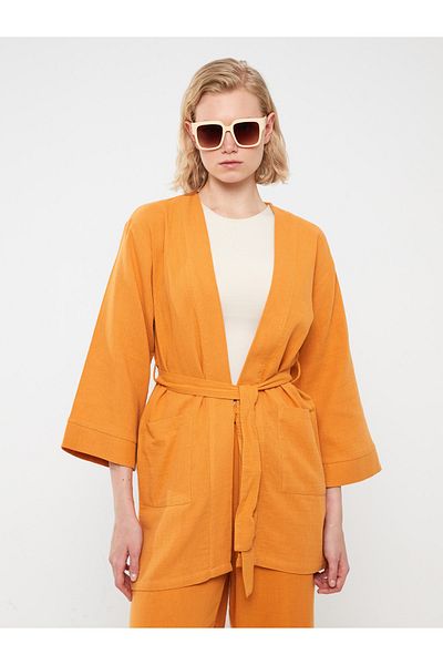 LC Waikiki Shawl Collar Plain Long Sleeve Oversize Muslin Women's Kimono