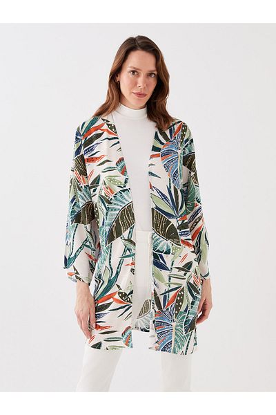 LC Waikiki Schalkragen Blumen Langarm Übergroßer Damen Kimono