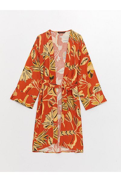LC Waikiki Shawl Collar Patterned Long Sleeve Oversize Women's Kimono