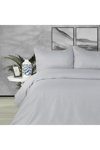 İpekçe Home Basic Çizgili Gri Çift Kişilik Saten Nevresim Takımı