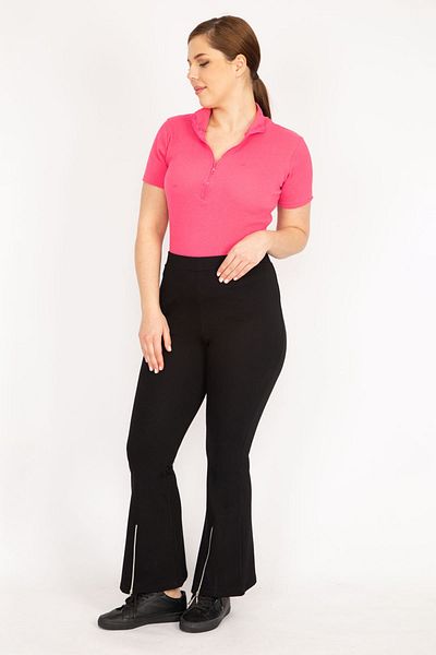 Şans Pantaloni negri pentru femei, cu fermoar, cu adunare detaliată, 65n36040