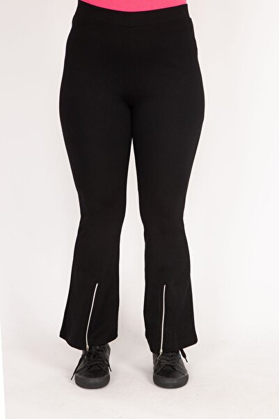 Şans Women's Black Plus Size Leg Zipper Detailed Gathering Leggings Pants 65n36040