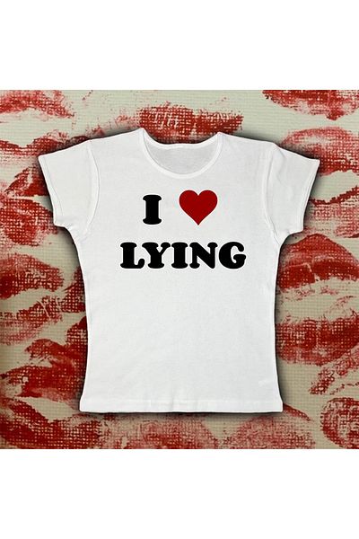 Gofeel I Love Lying Patterned White Color Harajuku Women's Crop Blouse T-Shirt