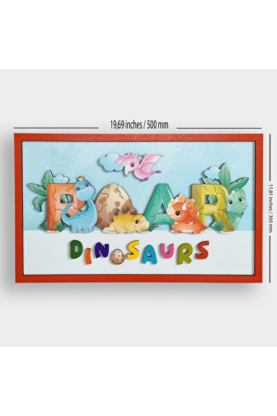 NN DECOR Dinozorlar | 3 Boyutlu, Çerçeveli, Ahşap, Çocuk Odası Tablo Tablo | Baskı & El Boyaması