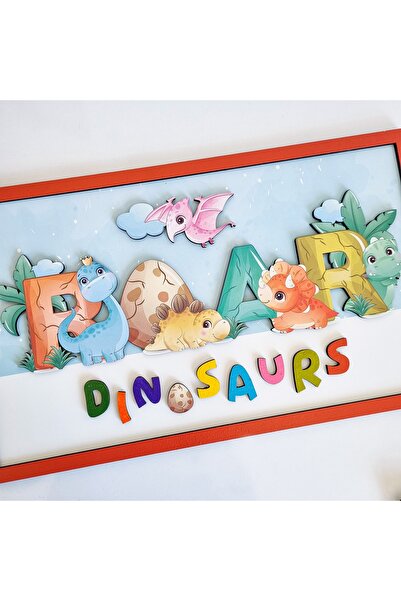 NN DECOR Dinozorlar | 3 Boyutlu, Çerçeveli, Ahşap, Çocuk Odası Tablo Tablo | Baskı & El Boyaması