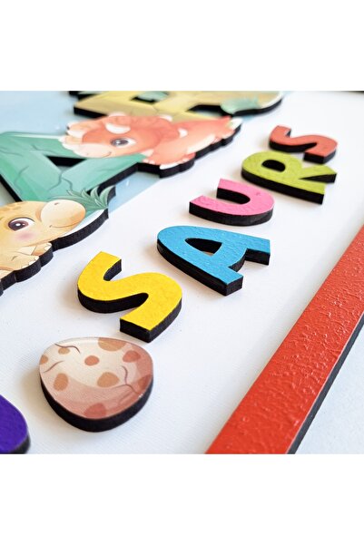 NN DECOR Dinozorlar | 3 Boyutlu, Çerçeveli, Ahşap, Çocuk Odası Tablo Tablo | Baskı & El Boyaması