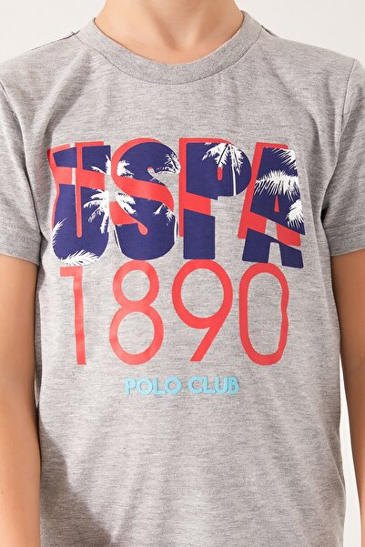 U.S. Polo Assn. Palm Leaf Detail Gri Melanj Erkek Çocuk Bermuda Takım