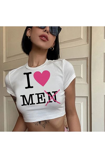 Gofeel Harajuku Style White Crop Blouse - I Love Me Patterned Women's T-Shirt