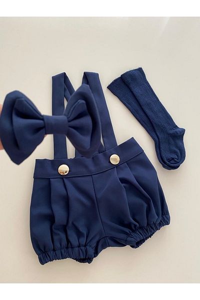 tubibebe Navy Blue Shorts, Salopet + Bow Tie + Socks