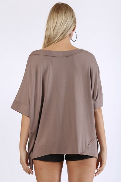 Chiccy Asymmetric Cut Mink Knitted T-shirt - Round Neck, Short Sleeve