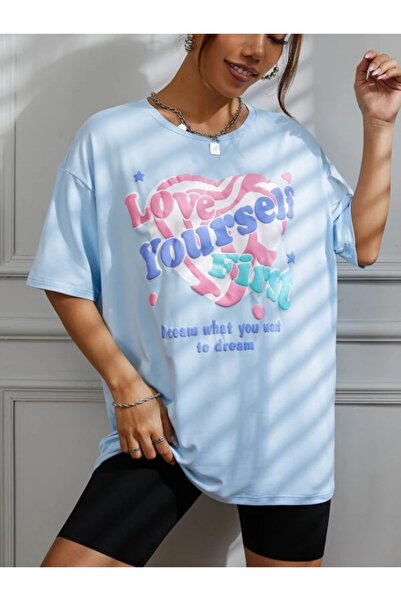 trendgar Loveyourself Принт Синя Футболка
