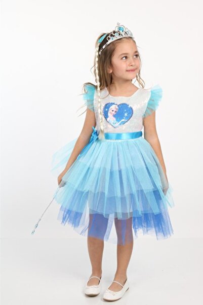 Derya Bebek Butik Φόρεμα πριγκίπισσας γενεθλίων Elsa Sequin Crown