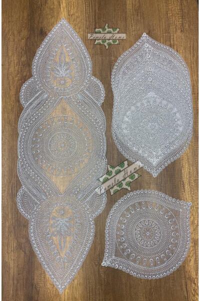 by ballı biocotton Kordone Nakışlı Supla Runner Seti Sunumluk Modern Amerikan...