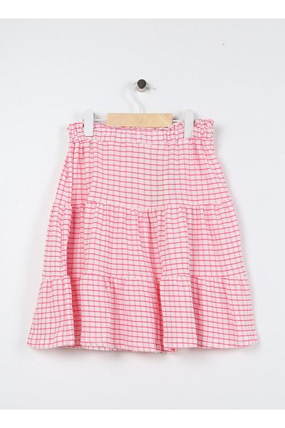 Koton Elastic Waist Normal Pink Gingham Short Girl's Skirt 3skg70009ak