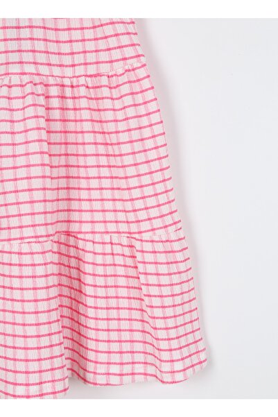 Koton Elastic Waist Normal Pink Gingham Short Girl's Skirt 3skg70009ak