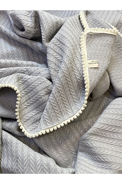 EDA HOME TEKSTİL Örgü Ponponlu Bebek Pikesi Organik Pamuk Bebek Battaniyesi (...