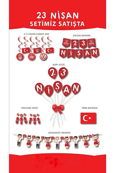 Azebu 23 Nisan Süsleme Seti Okul Süslemesi 6 Parça, 23 Nisan Kutlama Seti