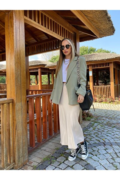 Glamorous For All Beli Lastikli Saten Midi Etek Bej